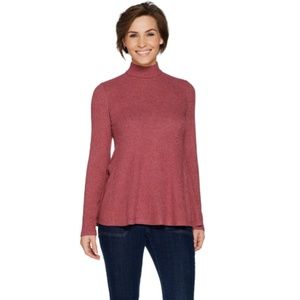 LOGO Brushed Space Dye Rib Knit Mock Neck Top